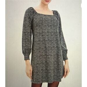 LOFT Cozy Square Neck Shift Dress Women's Size Small Black White Long Sleeve